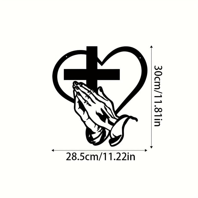 Elegant Metal Christian Heart & Cross Wall Art