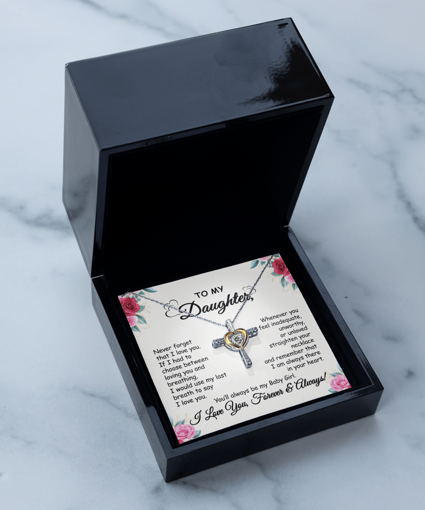 Gift To My Baby Girl Daughter - Cross Dancing Necklace With Message Card Gift