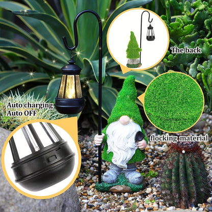 12IN Garden Sculptures & Statues Garden Gnomes Statue with Solar Lights