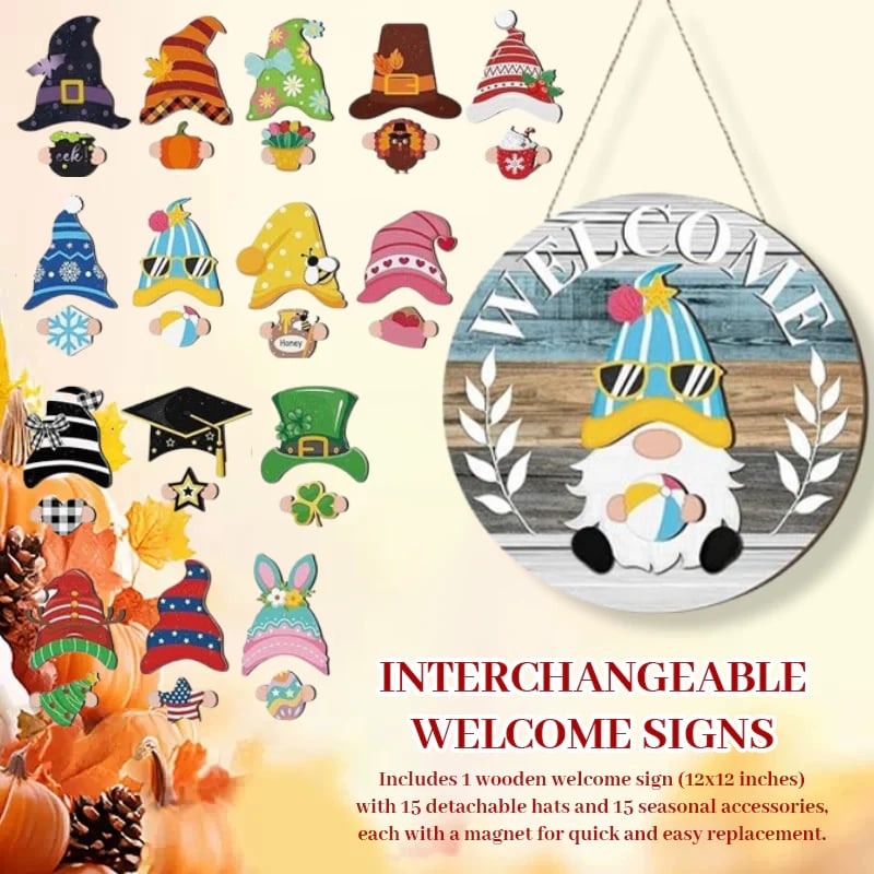 🎉 Last Day Promotion 49% OFF 🎉Interchangeable Wooden Gnome Welcome Sign🎈
