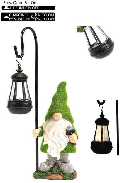12IN Garden Sculptures & Statues Garden Gnomes Statue with Solar Lights