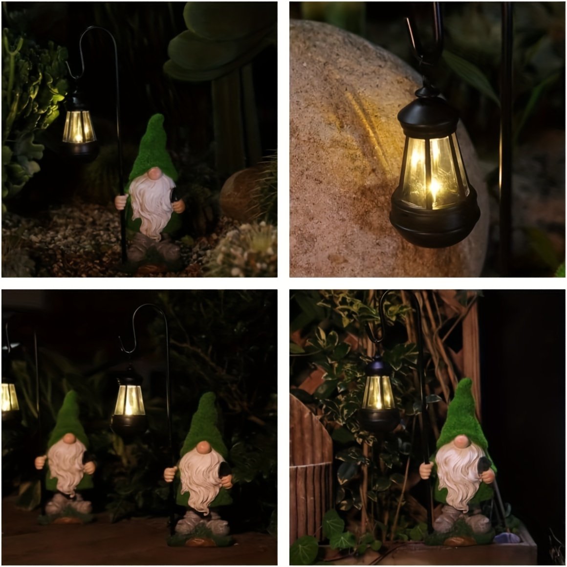 12IN Garden Sculptures & Statues Garden Gnomes Statue with Solar Lights