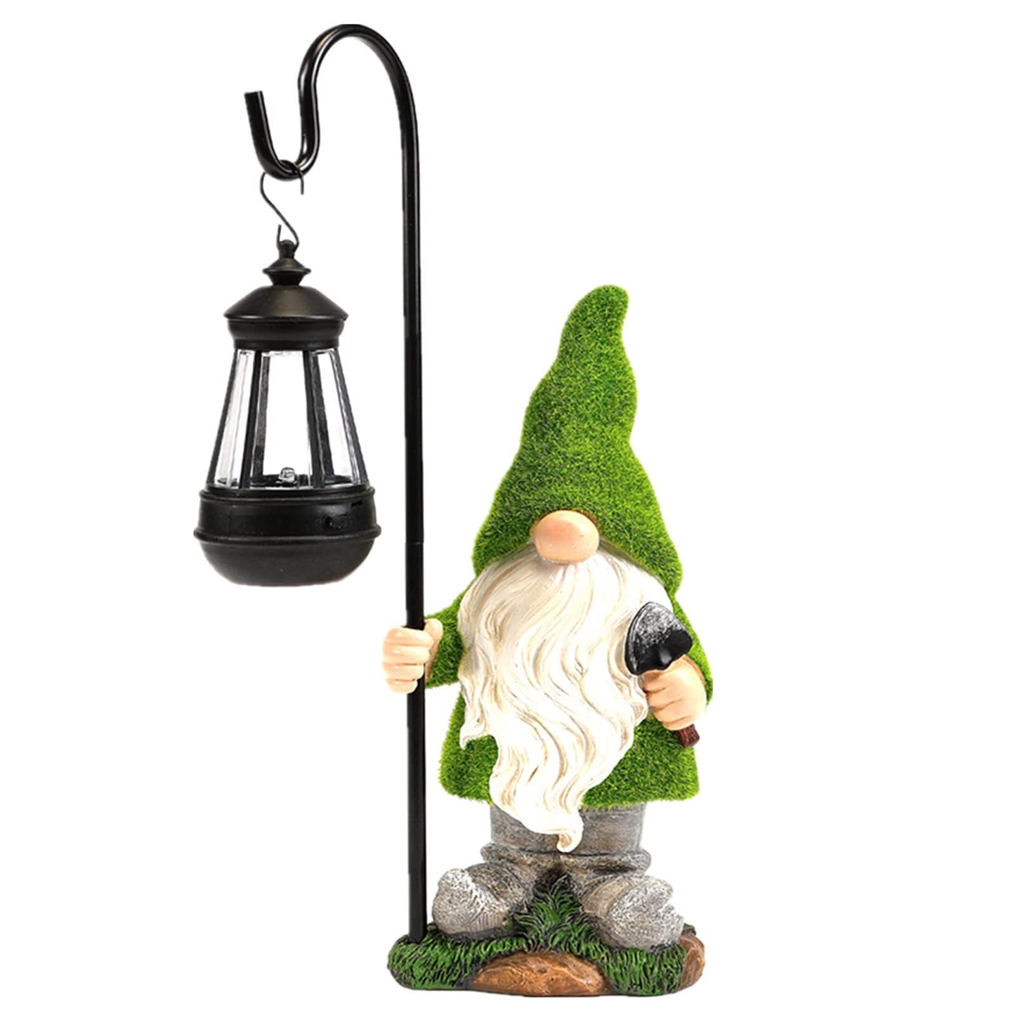 12IN Garden Sculptures & Statues Garden Gnomes Statue with Solar Lights