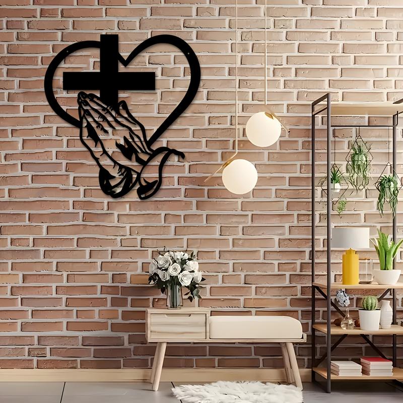 Elegant Metal Christian Heart & Cross Wall Art