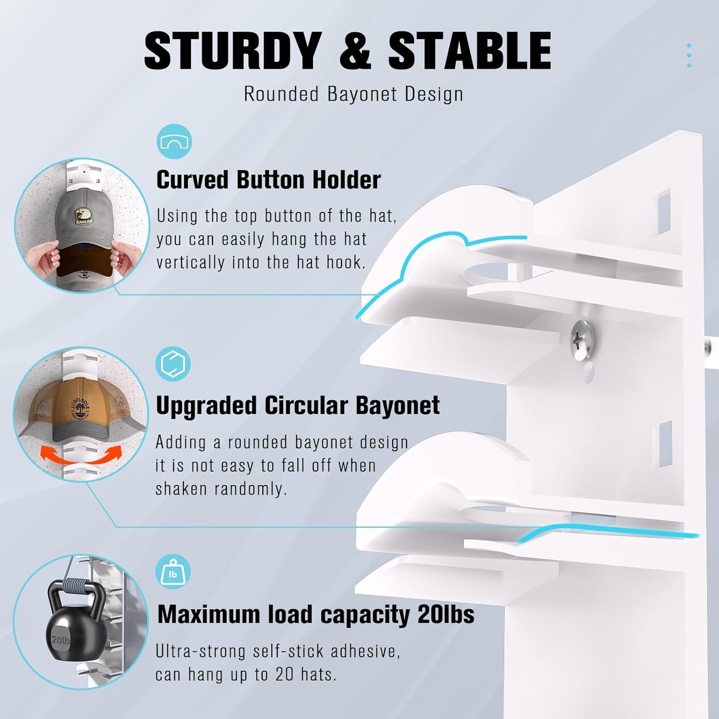 Hat Organizer Rack – Wall & Door Cap Holder, Holds 10 Hats, Space-Saving Storage Solution