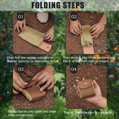 Foraging Bag, Outdoor Picking Fruit Bags, Waxed Canvas Foraging Pouch, Foldable Leather Belt Pouch with Drawstring Multi-Purpose Picking Bag for Camping, Shells, Treasures, Travel, Hiking
