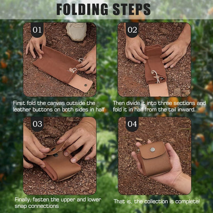 Foraging Bag, Outdoor Picking Fruit Bags, Waxed Canvas Foraging Pouch, Foldable Leather Belt Pouch with Drawstring Multi-Purpose Picking Bag for Camping, Shells, Treasures, Travel, Hiking