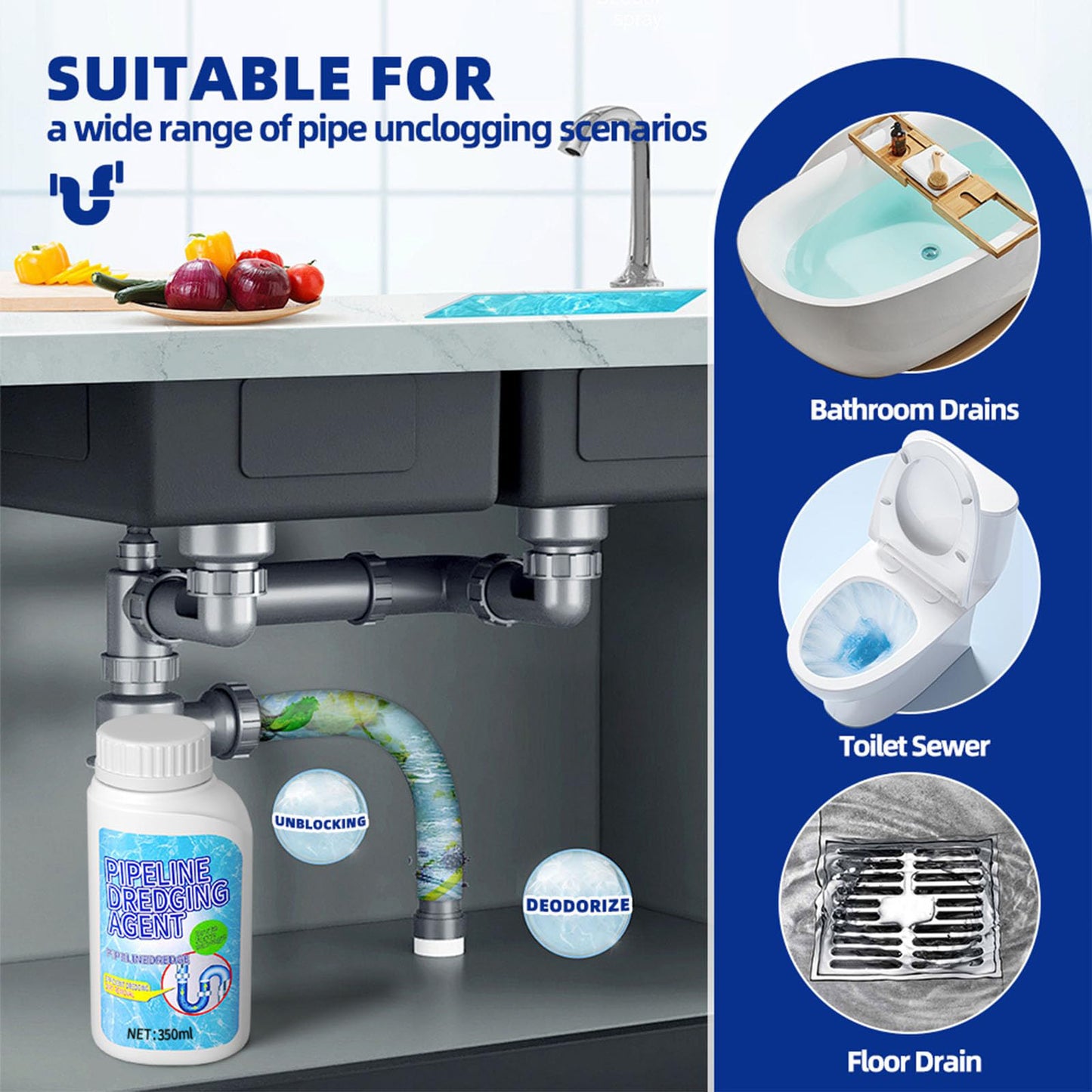 Powerful Drain & Pipe Cleaner – Fast-Acting Clog Remover for Kitchen, Bathroom & Toilet