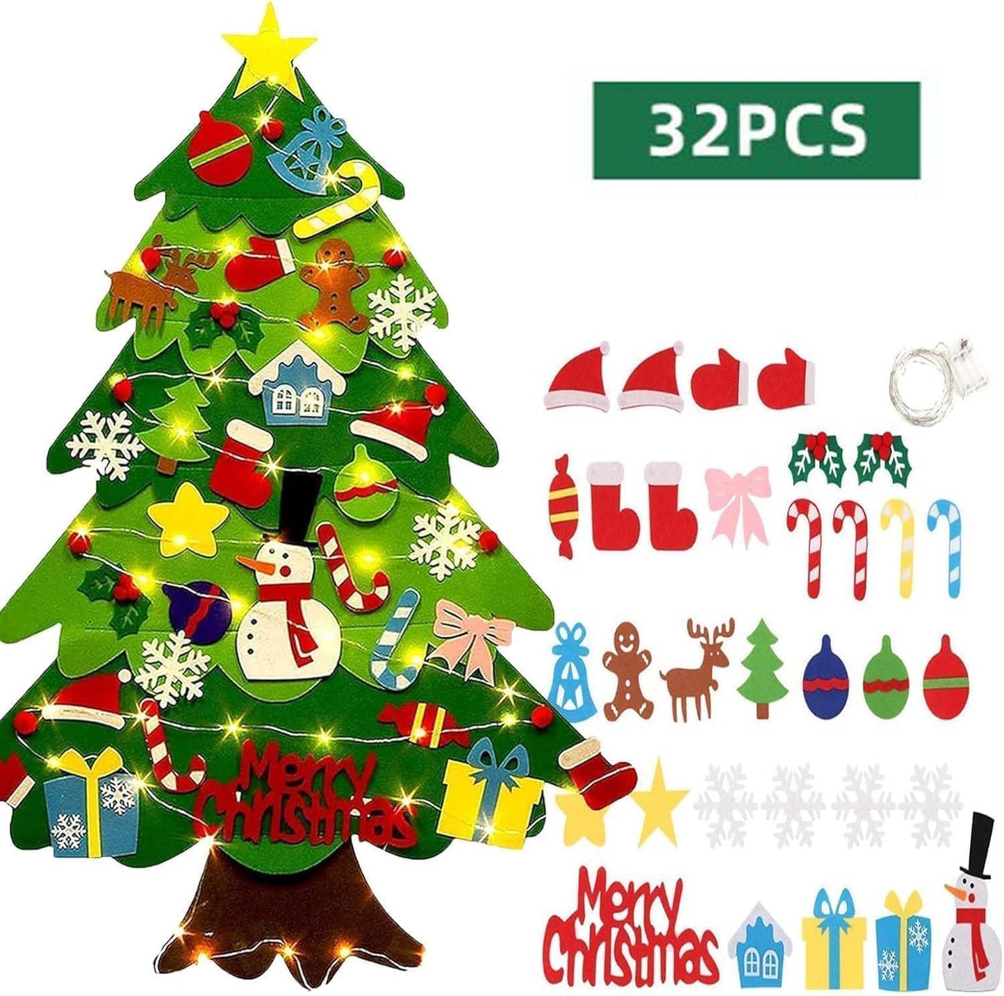 DIY Felt Christmas Tree Set with Ornaments for Kids, Xmas Gifts, New Year Door Wall Hanging Decorations