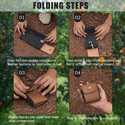 Foraging Bag, Outdoor Picking Fruit Bags, Waxed Canvas Foraging Pouch, Foldable Leather Belt Pouch with Drawstring Multi-Purpose Picking Bag for Camping, Shells, Treasures, Travel, Hiking