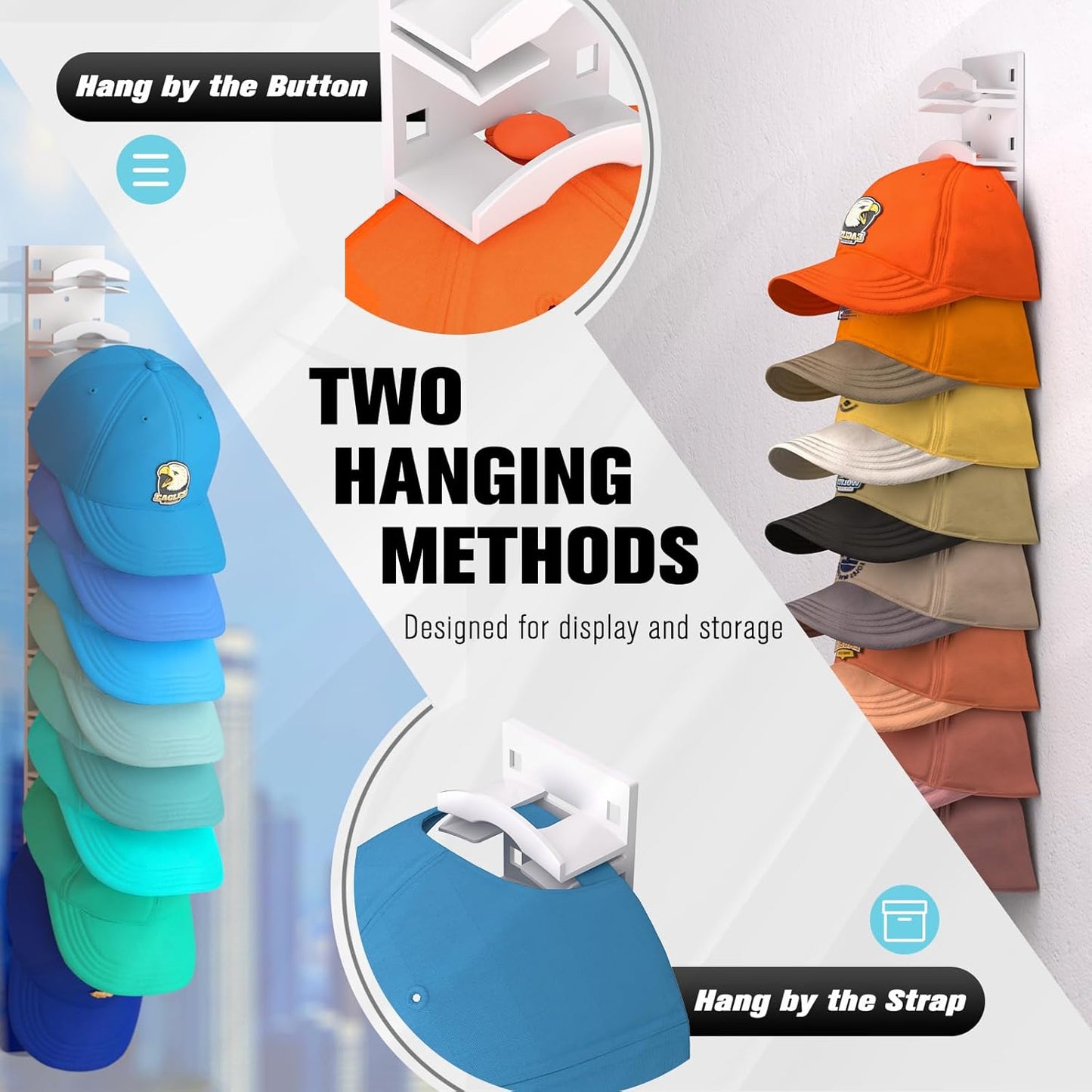 Hat Organizer Rack – Wall & Door Cap Holder, Holds 10 Hats, Space-Saving Storage Solution