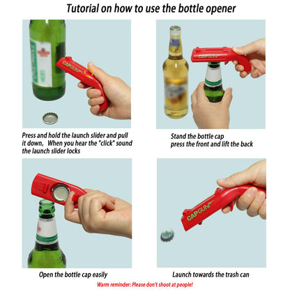 2-in-1 Cap Gun Bottle Opener | Fun Beer Cap Launcher for Parties, BBQs & Bars