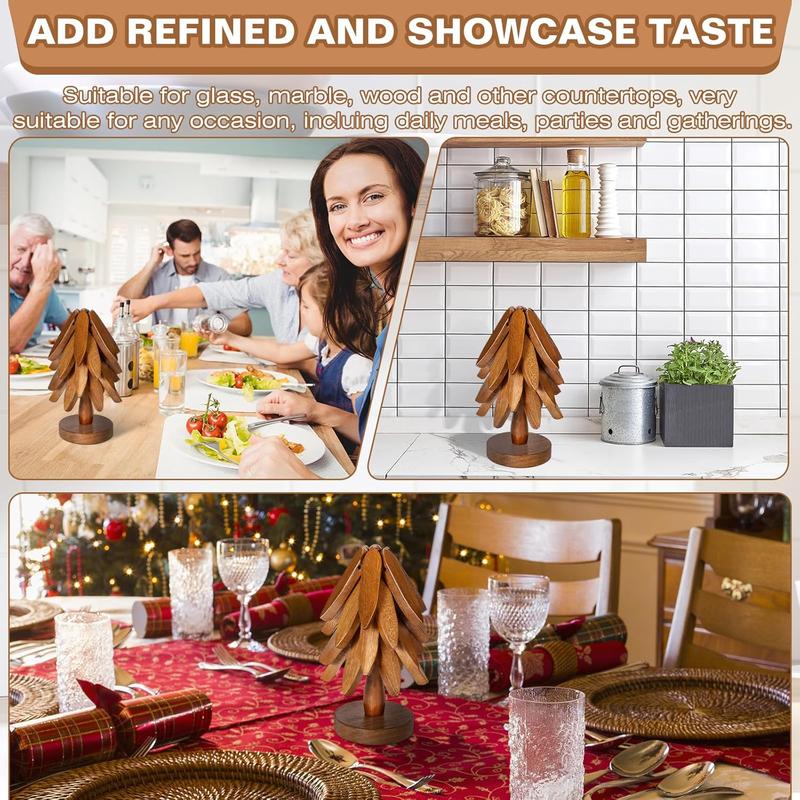 Natural Tree Trivet Set- 4 Trivets & 1 Stand - Heat-Resistant Foldable Design