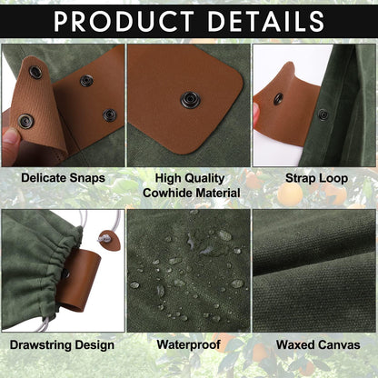 Foraging Bag, Outdoor Picking Fruit Bags, Waxed Canvas Foraging Pouch, Foldable Leather Belt Pouch with Drawstring Multi-Purpose Picking Bag for Camping, Shells, Treasures, Travel, Hiking