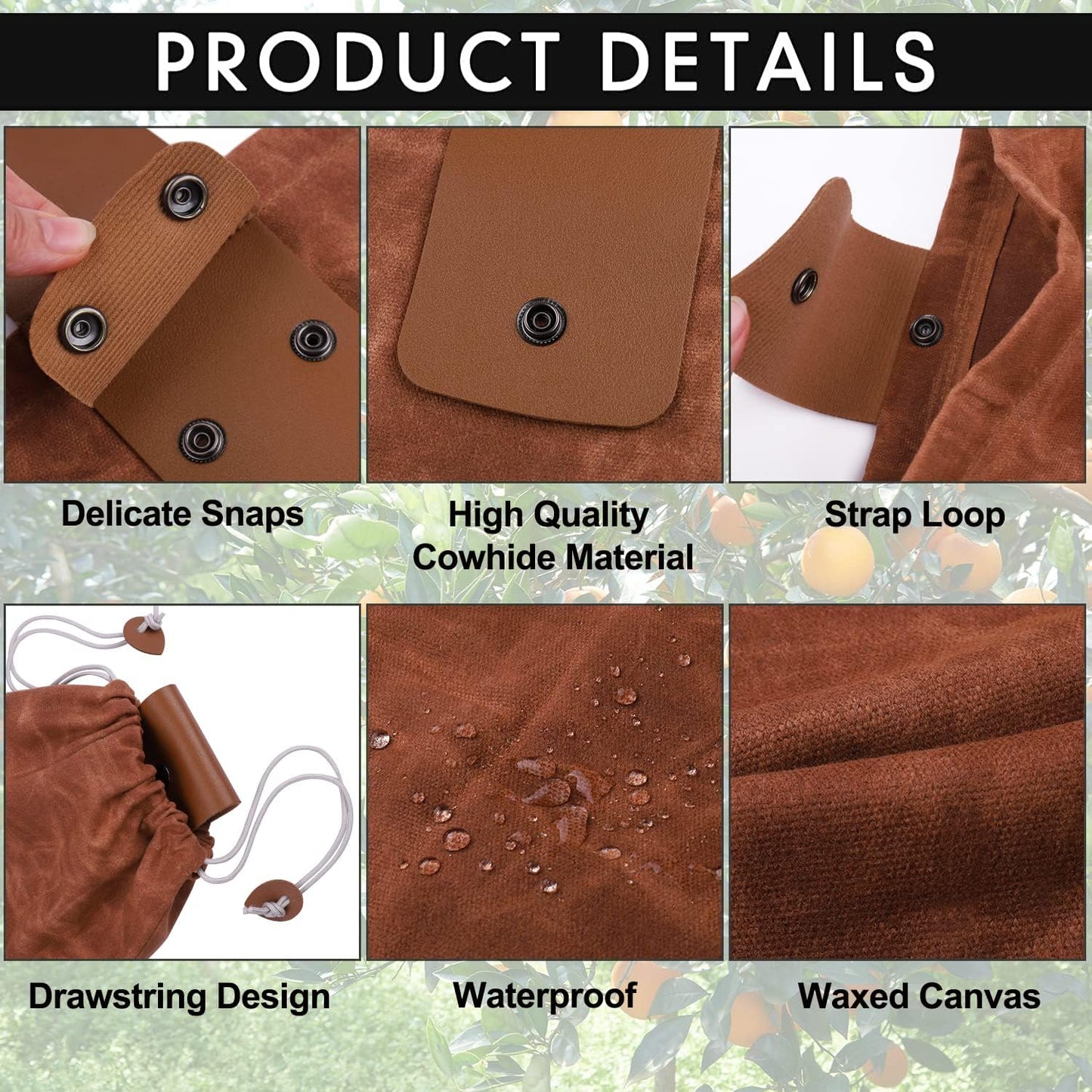 Foraging Bag, Outdoor Picking Fruit Bags, Waxed Canvas Foraging Pouch, Foldable Leather Belt Pouch with Drawstring Multi-Purpose Picking Bag for Camping, Shells, Treasures, Travel, Hiking
