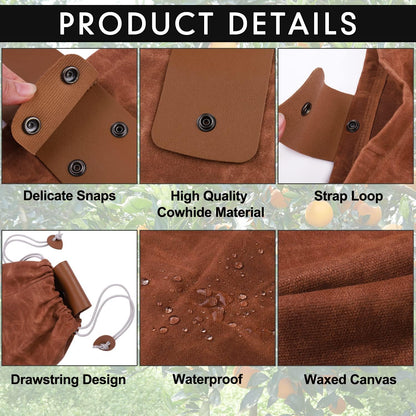 Foraging Bag, Outdoor Picking Fruit Bags, Waxed Canvas Foraging Pouch, Foldable Leather Belt Pouch with Drawstring Multi-Purpose Picking Bag for Camping, Shells, Treasures, Travel, Hiking