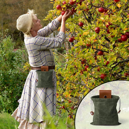 Foraging Bag, Outdoor Picking Fruit Bags, Waxed Canvas Foraging Pouch, Foldable Leather Belt Pouch with Drawstring Multi-Purpose Picking Bag for Camping, Shells, Treasures, Travel, Hiking