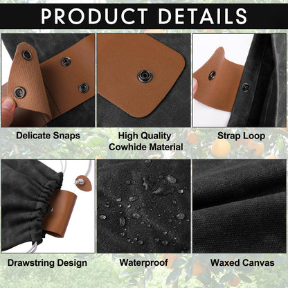Foraging Bag, Outdoor Picking Fruit Bags, Waxed Canvas Foraging Pouch, Foldable Leather Belt Pouch with Drawstring Multi-Purpose Picking Bag for Camping, Shells, Treasures, Travel, Hiking