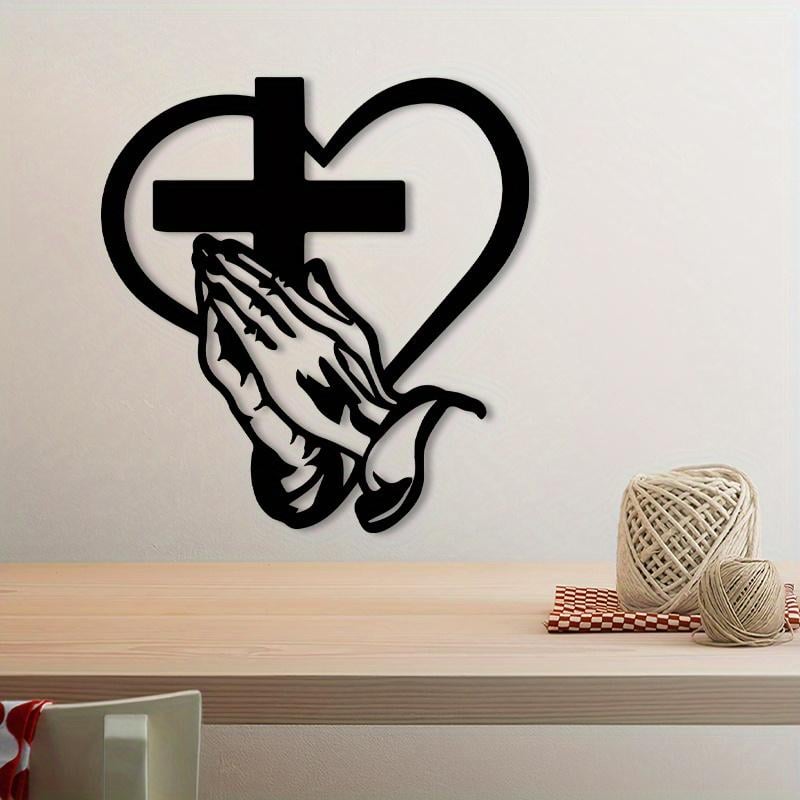 Elegant Metal Christian Heart & Cross Wall Art