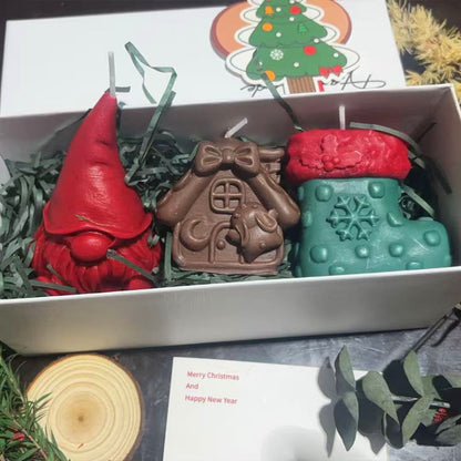 Creative Christmas Scented Candle Set – Gingerbread Man, Snowflake & Tree Design with Wooden Tray | Holiday Home Decor & Gift Idea