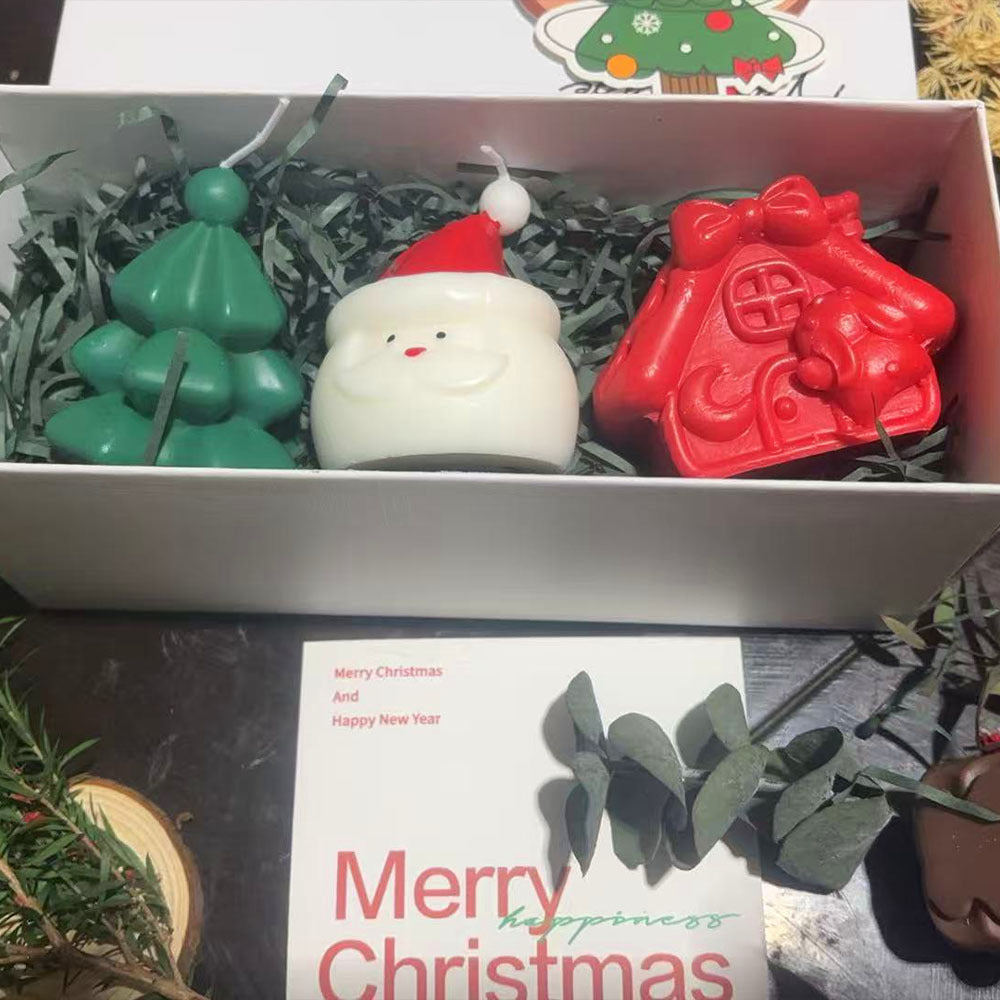Creative Christmas Scented Candle Set – Gingerbread Man, Snowflake & Tree Design with Wooden Tray | Holiday Home Decor & Gift Idea