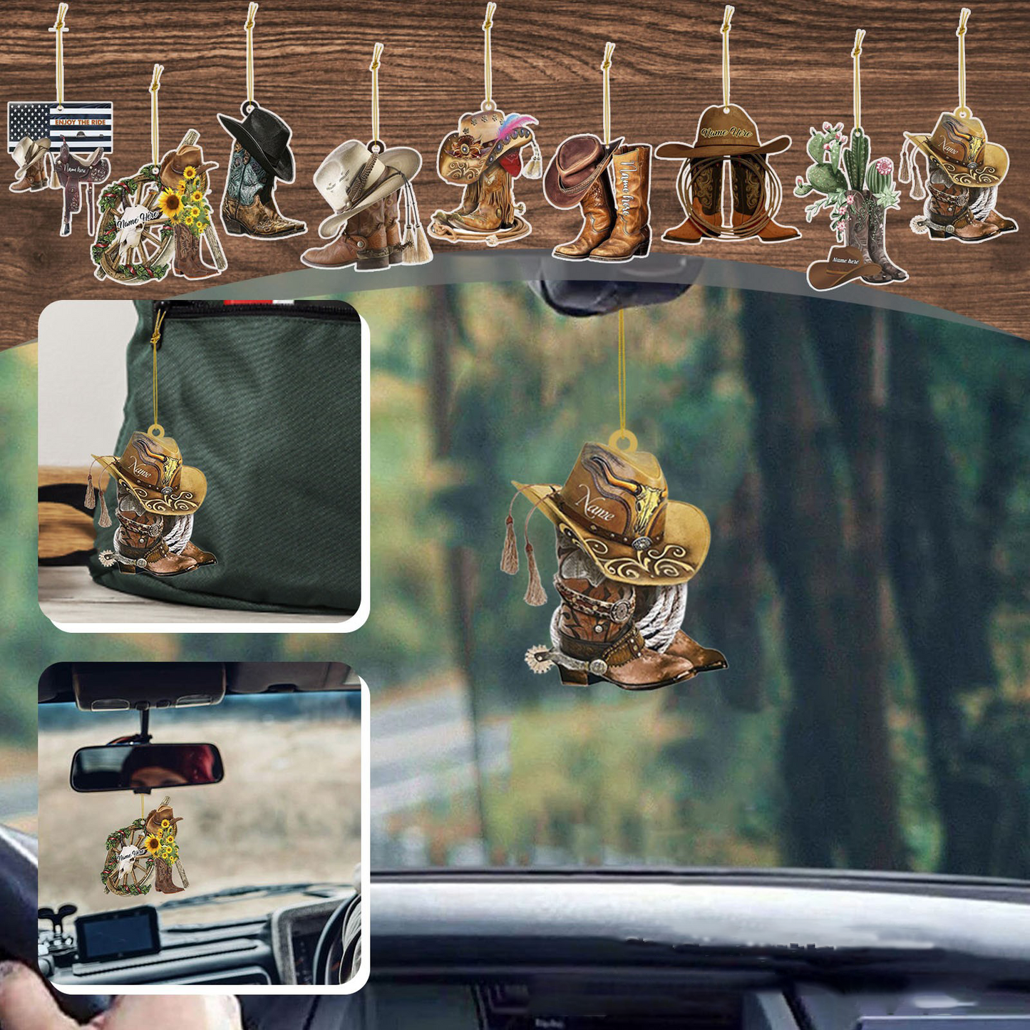 Hat Boot Design Car Pendant, Car Interior Rear View Mirror Hanging Decoration, Car Accessories, Car Ornament