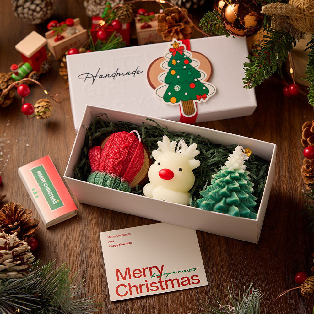 Creative Christmas Scented Candle Set – Gingerbread Man, Snowflake & Tree Design with Wooden Tray | Holiday Home Decor & Gift Idea