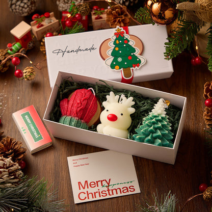 Creative Christmas Scented Candle Set – Gingerbread Man, Snowflake & Tree Design with Wooden Tray | Holiday Home Decor & Gift Idea