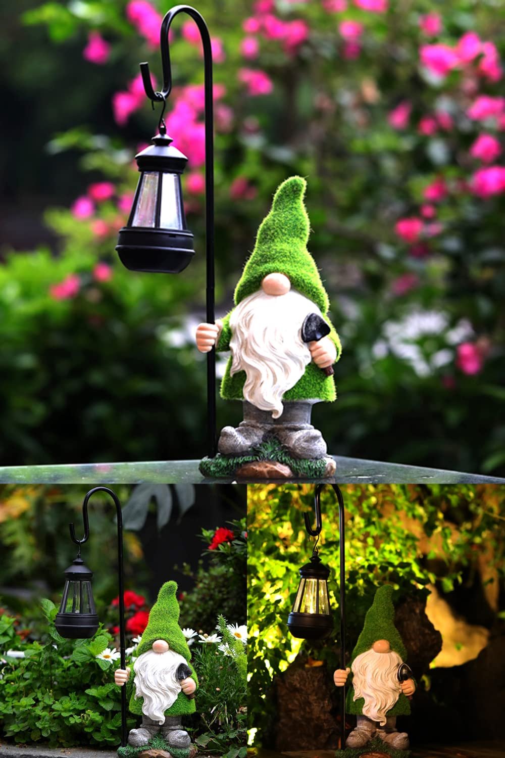 12IN Garden Sculptures & Statues Garden Gnomes Statue with Solar Lights