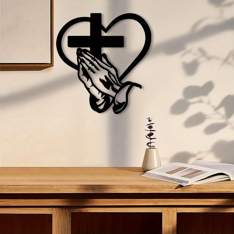 Elegant Metal Christian Heart & Cross Wall Art