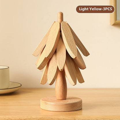 Natural Tree Trivet Set- 4 Trivets & 1 Stand - Heat-Resistant Foldable Design