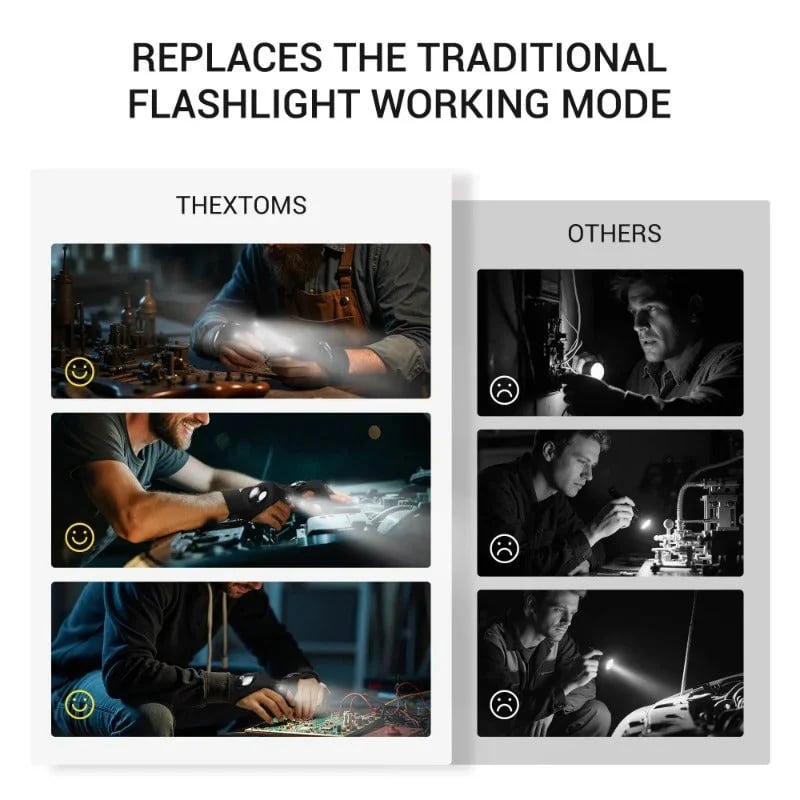 🔥Last Day 49% OFF - LED Flashlight Waterproof Gloves - Practical Durable Fingerless Gloves