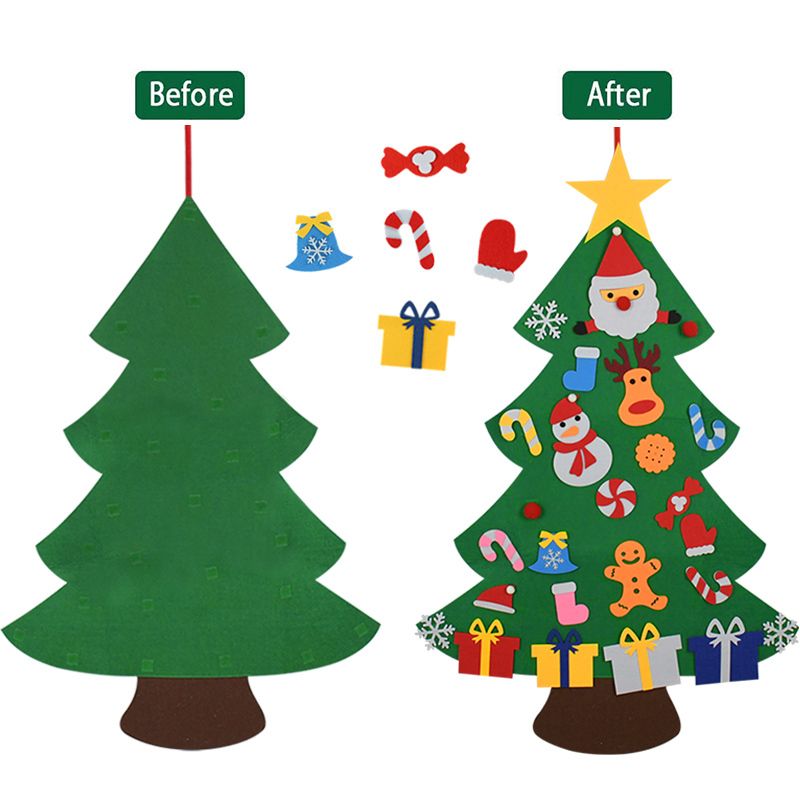 DIY Felt Christmas Tree Set with Ornaments for Kids, Xmas Gifts, New Year Door Wall Hanging Decorations