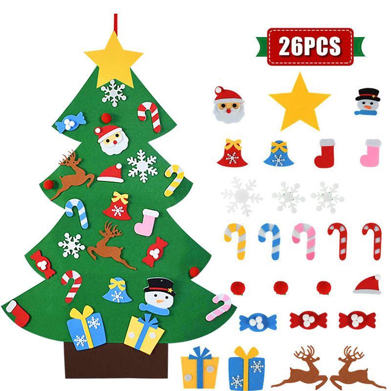 DIY Felt Christmas Tree Set with Ornaments for Kids, Xmas Gifts, New Year Door Wall Hanging Decorations