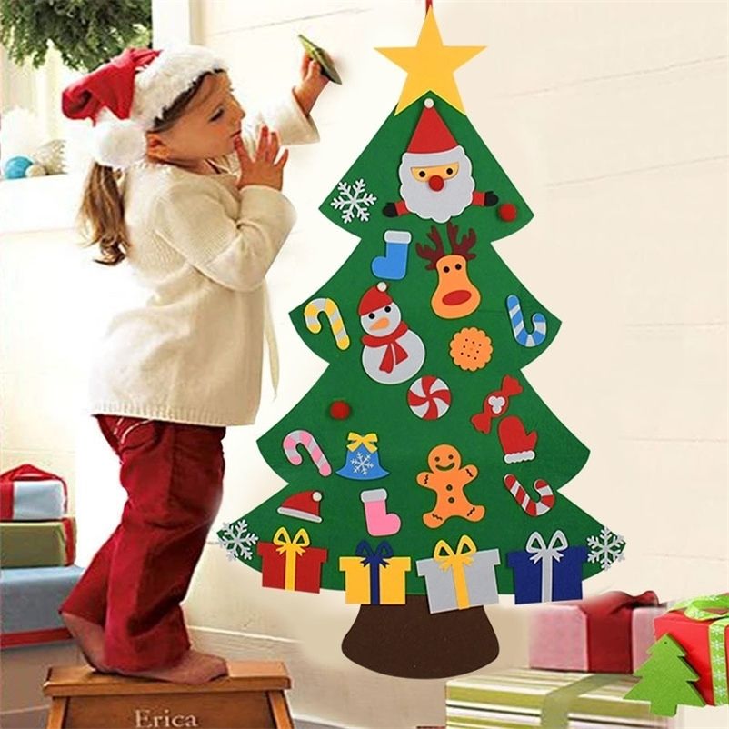 DIY Felt Christmas Tree Set with Ornaments for Kids, Xmas Gifts, New Year Door Wall Hanging Decorations
